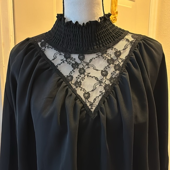 Women’s High Neck Lace Shirred Blouse - Picture 2 of 8